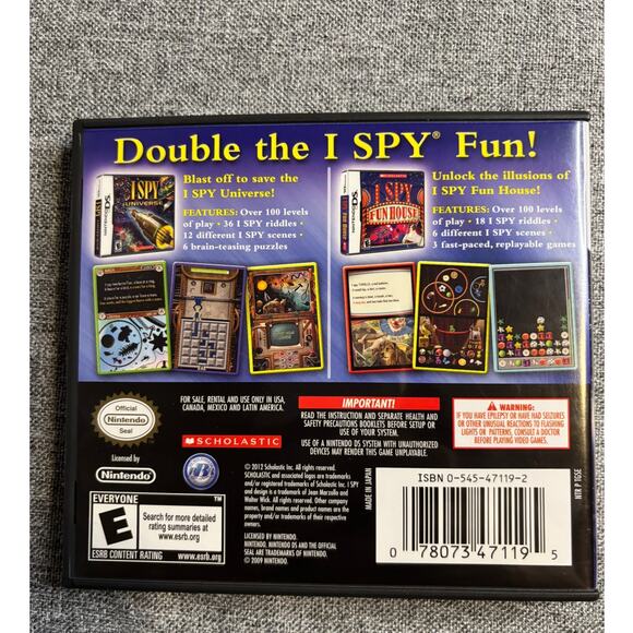 NINTENDO DS - I SPY UNIVERSE GAME PACK WITH I SPY FUN HOUSE by Scholastic - CIB - Picture 2 of 3